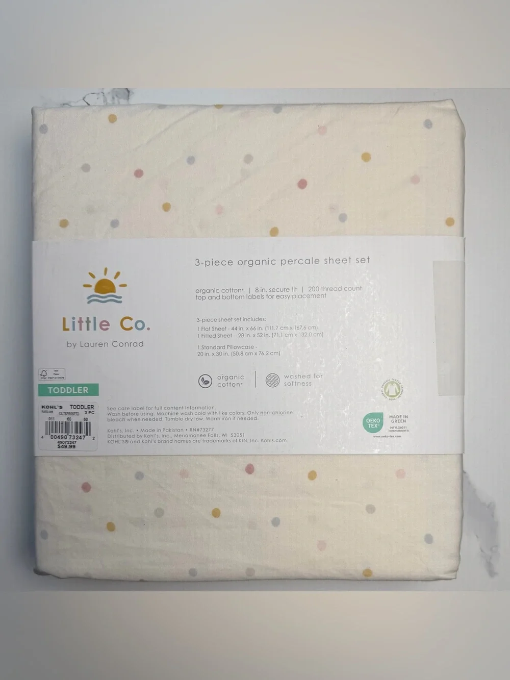 Little Co. by Lauren Conrad Cream Toddler Sheet Set with Multi-Colored Dots